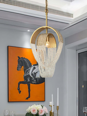 Lustra 9228/1 GD, metal și cristal, 1xE14, auriu, reglabilă, 52x26x100 cm – birou, living, hotel [1]