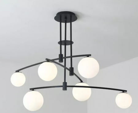 LUSTRE - Lustră modernă 9399/6 BK, neagră cu abajururi albe, 6xG9 LED, 100cm – interior rezidențial și birouri