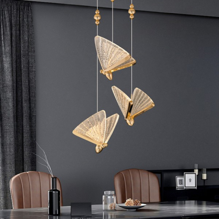 Lustra 985/3 GD, metal auriu și sticlă, fluture, LED 36W, reglabilă – bucătărie, living, dormitor, spații publice [1]