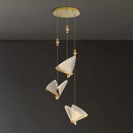 Lustra 985/3 GD, metal auriu și sticlă, fluture, LED 36W, reglabilă – bucătărie, living, dormitor, spații publice