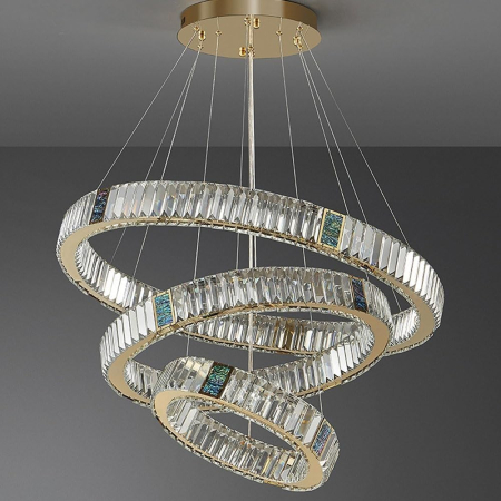 Lustra BO 1009/3 – Lustră LED suspendată cu 3 inele, 320W, design modern din metal și sticlă tip cristal [1]