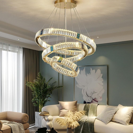 LUSTRE - Lustra BO 1009/3 – Lustră LED suspendată cu 3 inele, 320W, design modern din metal și sticlă tip cristal