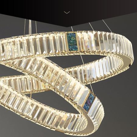 Lustra BO 1009/50+70 – Lustră LED suspendată, 156W, metal și sticlă tip cristal, design cu două inele [1]