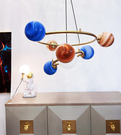 LUSTRE - Lustra HJ9221/7D – Metal auriu cu sticlă colorată, 7 E27, 75 cm, ideală pentru camere copii