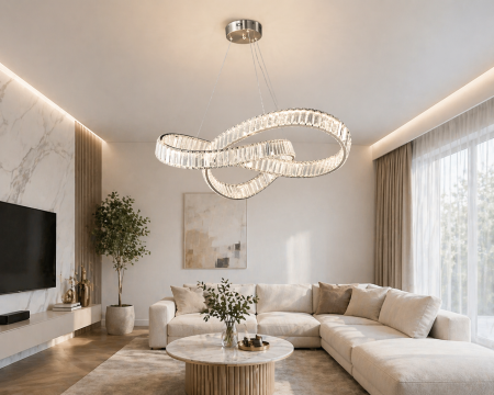 LUSTRE - Lustra HJ2482/80 CH – LED 80W, candelabru modern minimalist, metal + cristal K9, telecomandă inclusă