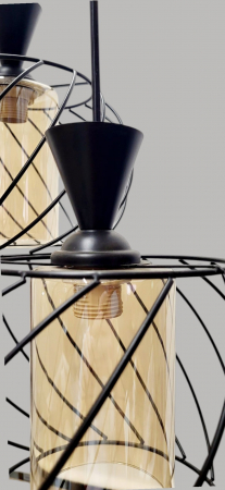 Lustră HJ3069/3 BK – 3 Pendule E27, Metal Negru și Globuri Aurii [2]