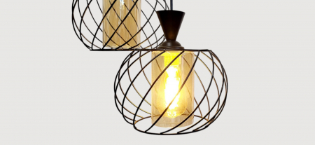 Lustră HJ3069/3 BK – 3 Pendule E27, Metal Negru și Globuri Aurii [1]