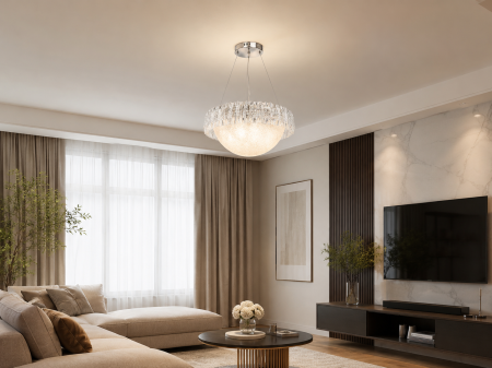 LUSTRE - Lustră LED 1063/1 Acril și Crom, Ø35 cm, 80W, Telecomandă