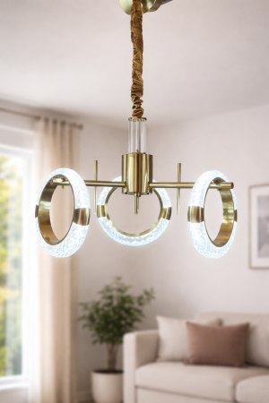 PROMOTII - Lustră LED 210501/3 – 3 Cercuri Acrilice, 30W, 3 Tipuri de Lumină, Finisaj Auriu, Ø40cm