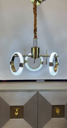 Lustră LED 210501/3 – 3 Cercuri Acrilice, 30W, 3 Tipuri de Lumină, Finisaj Auriu, Ø40cm