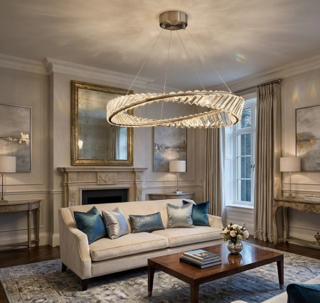 LUSTRE - Lustră LED 6039/800 metal auriu/crom cu sticlă cristal, formă circulară elegantă, diametru 80 cm