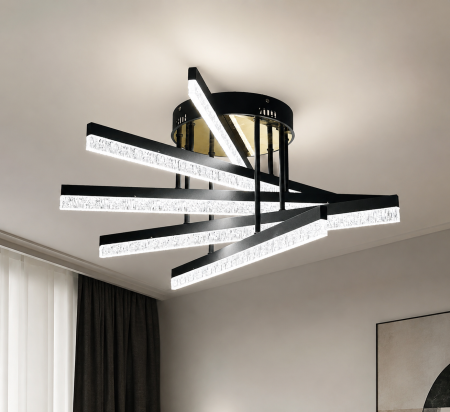 APLICE SI PLAFONIERE - Lustră LED WG5131-5 GD+BK – 120W, Negru & Auriu, cu Telecomandă