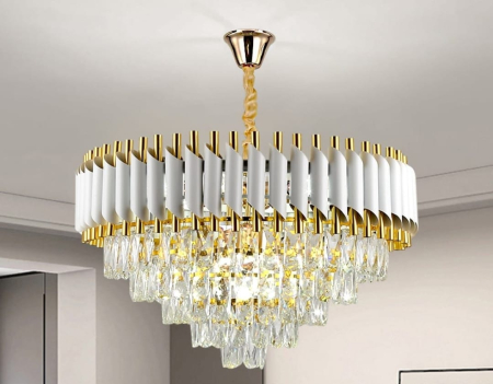 LUSTRE - Lustră model 98142 WH-GD cristal K9 alb auriu, rotundă, diametre 30–60 cm