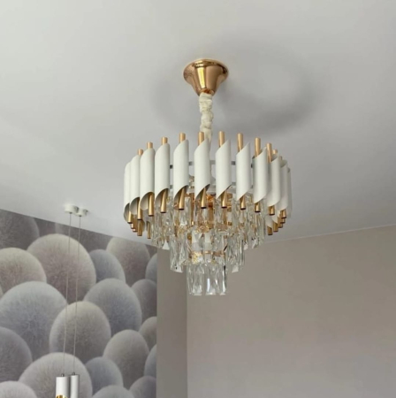 LUSTRE - Lustră model 98142 WH-GD cristal K9 alb auriu, rotundă, diametre 30–60 cm