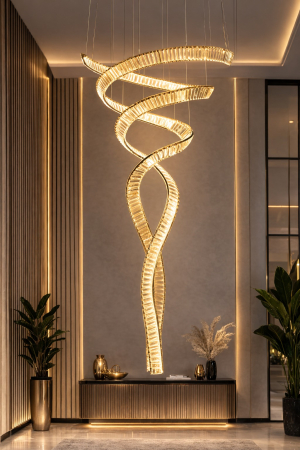 LUSTRE - Lustră modernă 2595 CP aurie, oțel inoxidabil și cristale K9, design spirală sculpturală, înălțime 200 cm