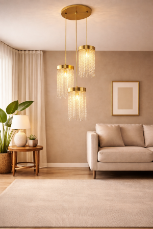 LUSTRE - Lustră modernă 6116/3, 3 pendule cu franjuri din sticlă, auriu sau crom