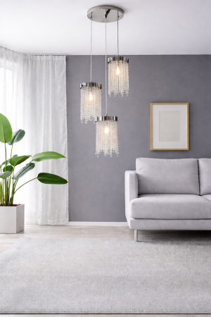 LUSTRE - Lustră modernă 6116/3, 3 pendule cu franjuri din sticlă, auriu sau crom