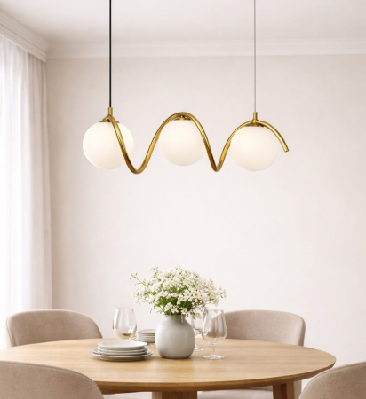 LUSTRE - Lustra moderna aurie cu 3 globuri sticla alba mat 2610/3D
