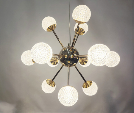 Lustră modernă LED 12 surse 222/12, design sferic, acril semitransparent, auriu/crom, 60W, reglabilă 3000-6000K [2]