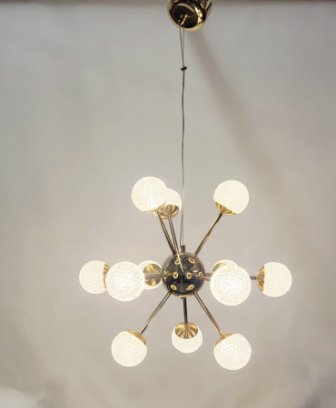 Lustră modernă LED 12 surse 222/12, design sferic, acril semitransparent, auriu/crom, 60W, reglabilă 3000-6000K [1]
