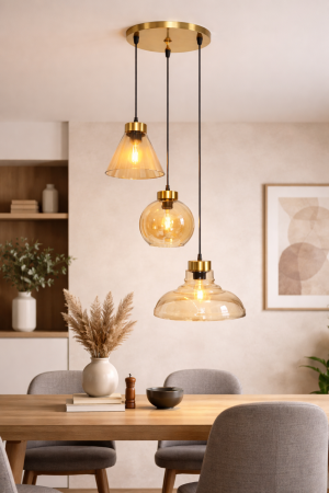 LUSTRE - lustra-2371-3-aurie-globuri-sticla-amber-reglabila-e27