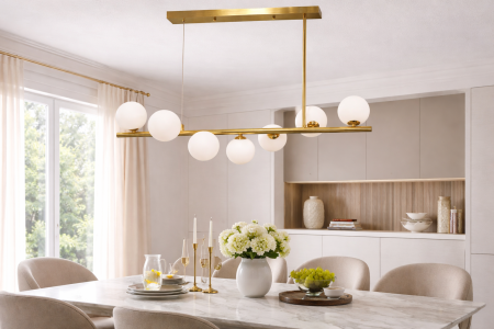 LUSTRE - Lustră suspendată 5058/7 aurie, 7 globuri sticlă mată, becuri G9 incluse