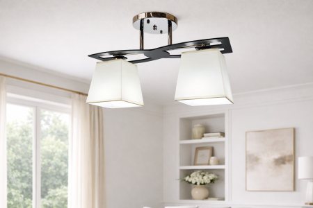 PROMOTII - Lustră suspendată 5360/2 modernă crom cu detalii negre, 2 abajururi cubice, E27