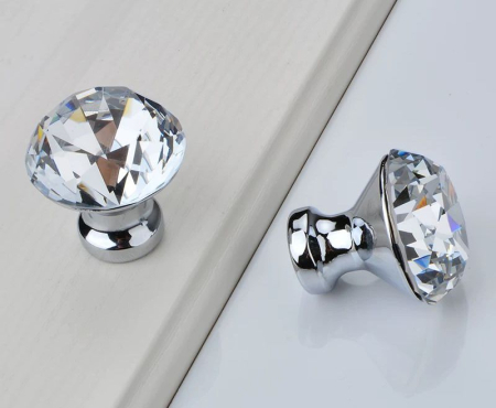 Manere Mobila - Mâner Mobilă Criss 30 – Metal & Sticlă Tip Cristal, Ø 3 cm, Crom/Auriu