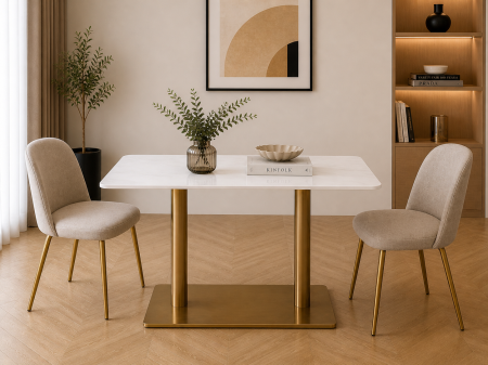 SCAUNE SI MESE - Masă dining 31 120x61 cm metal auriu blat marmură albă