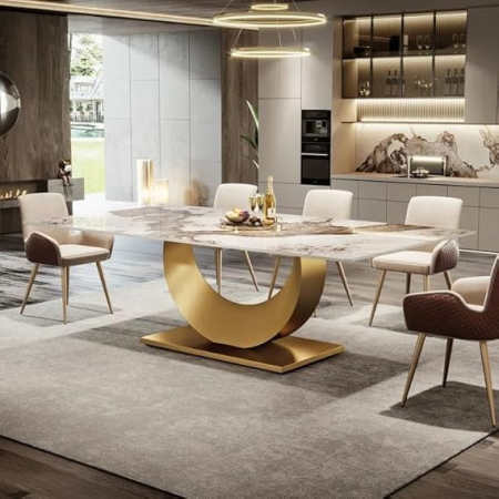 Masa 3400 – blat din compozit de marmura ,bază din metal auriu – 160/180 cm [2]