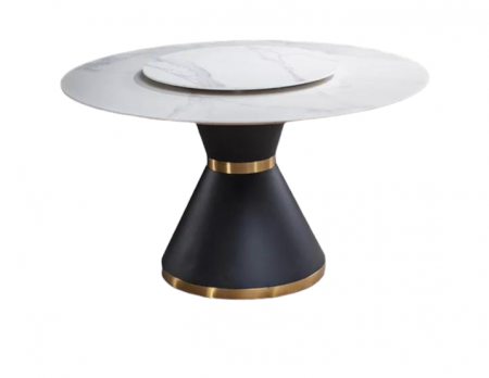 Masa 615 BK, blat rotund marmură, picior metal negru cu accente aurii, 135/80 cm [1]