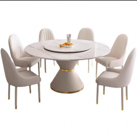 Masa 615 WH, blat rotund marmură, picior metal alb cu accente aurii, 135/80 cm [1]