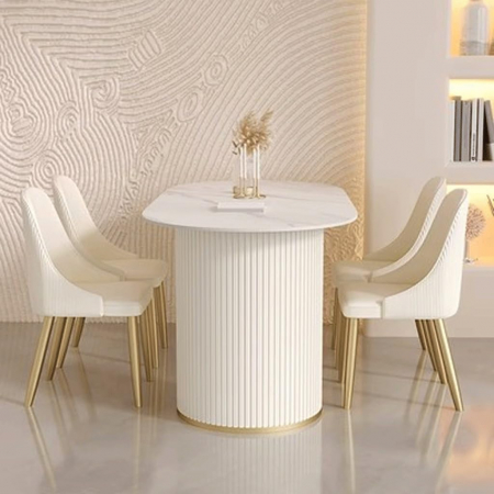 Masă 689 ovală, marmură crem cu picioare aurii, L180x90 cm [1]