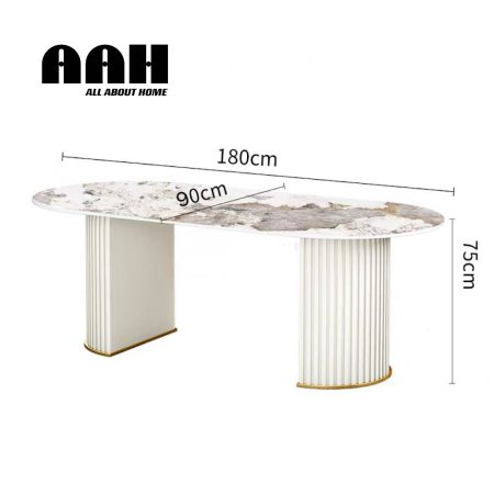 SCAUNE SI MESE - Masă 689 ovală, marmură crem cu picioare aurii, L180x90 cm