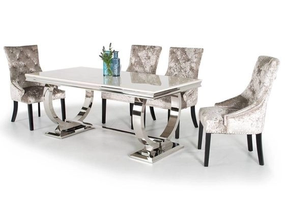 Masa A609 CH marmură, picioare metalice, L200x90 cm, argintiu [2]