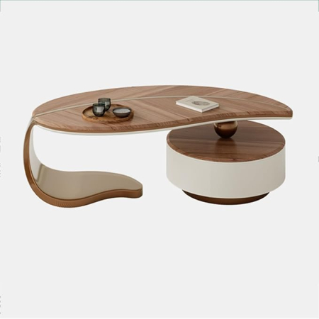Masă de cafea model A003, două piese, blat lemn maro-bej și picior metalic argintiu [1]