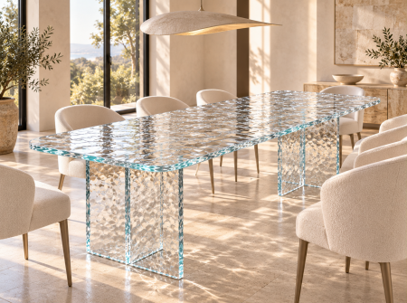SCAUNE SI MESE - Masă dreptunghiulară din acril transparent 200 × 75 cm, vedere frontală