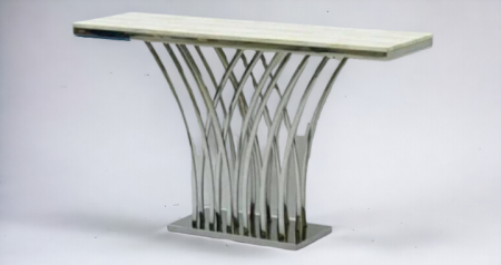 MOBILIER - Masa T-08 CH, blat marmură și bază metal argintiu