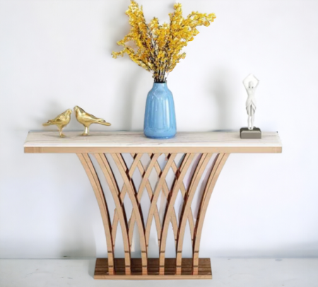MOBILIER - Masa T-08 GD, blat marmură și bază metal auriu