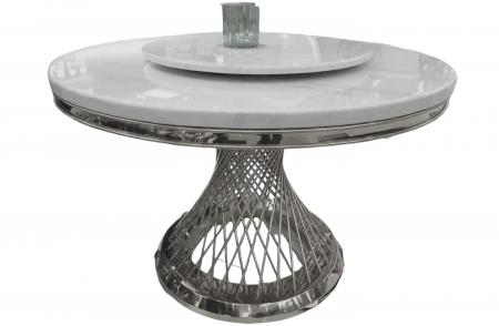 Masa WT150 RD CH, blat marmură lucios, picior metal argintiu, Ø150 cm [1]