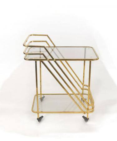 SCAUNE SI MESE - Cărucior de servire 1014, metal auriu, sticlă transparentă, 2 rafturi, H83xL70x40 cm