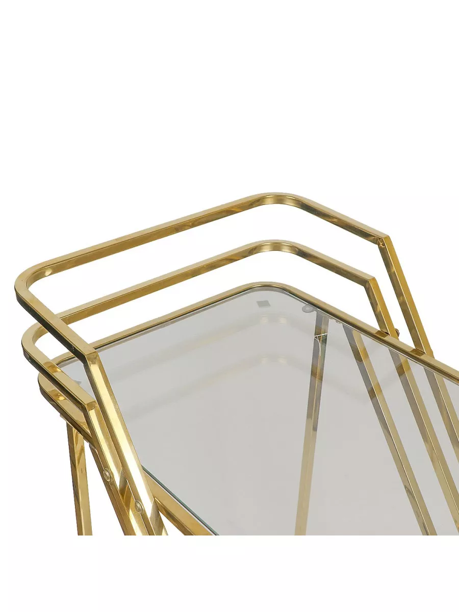 Cărucior de servire 1014, metal auriu, sticlă transparentă, 2 rafturi, H83xL70x40 cm [2]