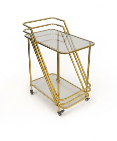 Cărucior de servire 1014, metal auriu, sticlă transparentă, 2 rafturi, H83xL70x40 cm [1]