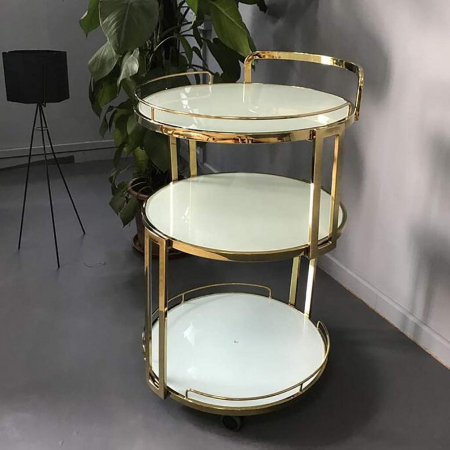 Cărucior de servire 107, metal auriu, blaturi marmură, 3 rafturi, H91xØ45 cm [1]