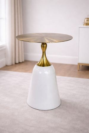 SCAUNE SI MESE - Măsuță 57058 alb și auriu din metal, blat rotund Ø40 cm, H55 cm