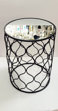 SCAUNE SI MESE - Masă decorativă 60631, negru mat cu blat oglindă, rotundă, L/M/S