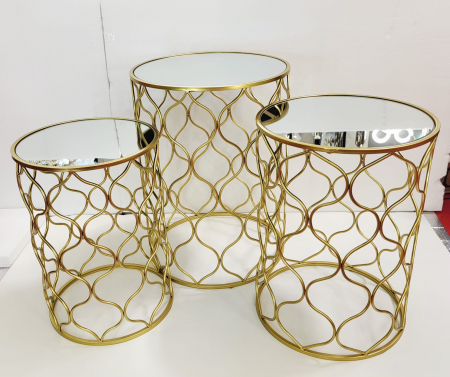Masă decorativă 60631, aurie lucioasă cu blat oglindă, rotundă, L/M/S [1]