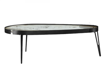 SCAUNE SI MESE - Masuta cafea 853 L BK, blat piatră sinterizată, bază metal negru, formă ovală 110x70 cm