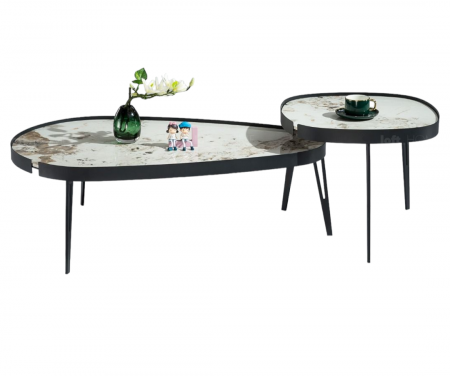 Masuta cafea 853 L BK, blat piatră sinterizată, bază metal negru, formă ovală 110x70 cm [3]