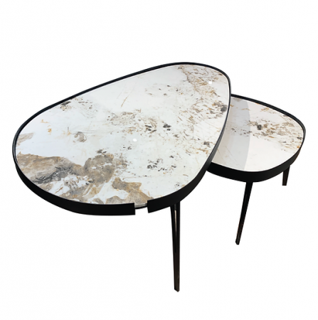 Masuta cafea 853 L BK, blat piatră sinterizată, bază metal negru, formă ovală 110x70 cm [2]